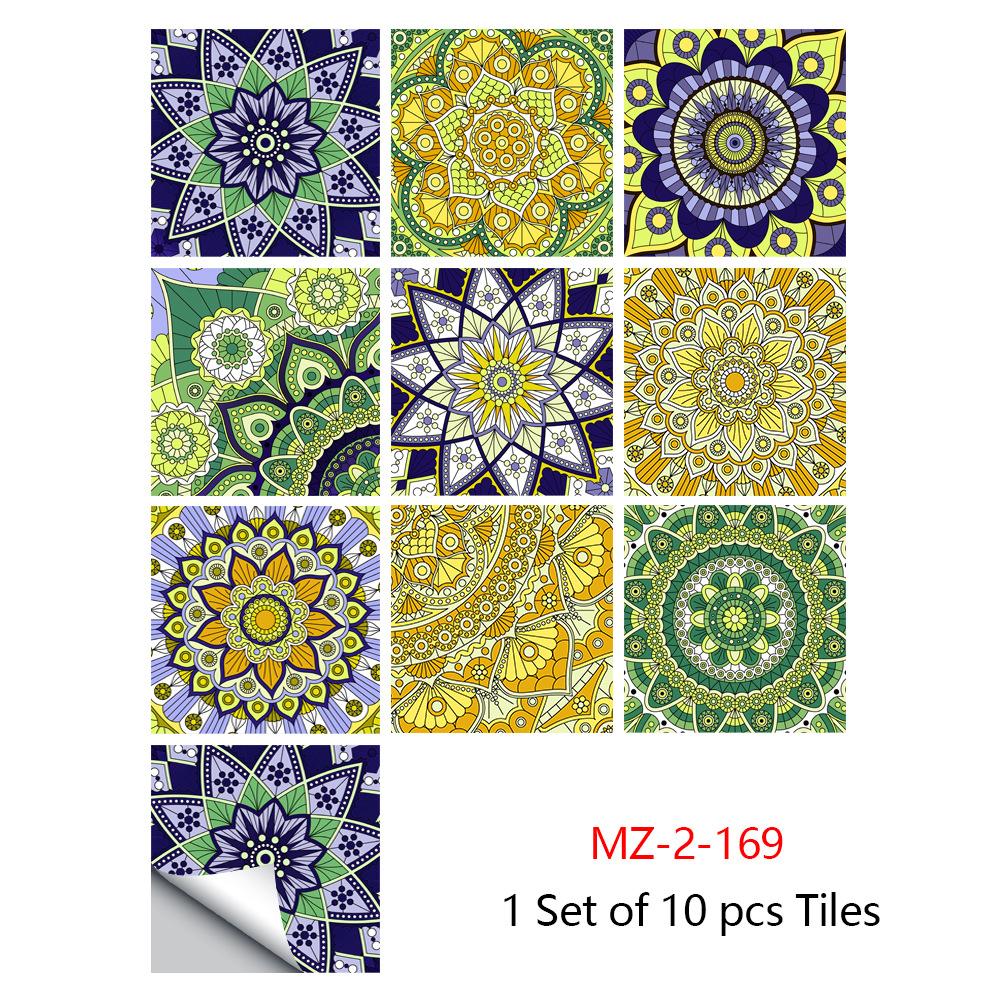 10pcs Mandala Crystal Hard Tiles Ceramic Wall Stickers Peel Stick Decals for Kitchen Wardrobe Home Decor Art Mural DIY