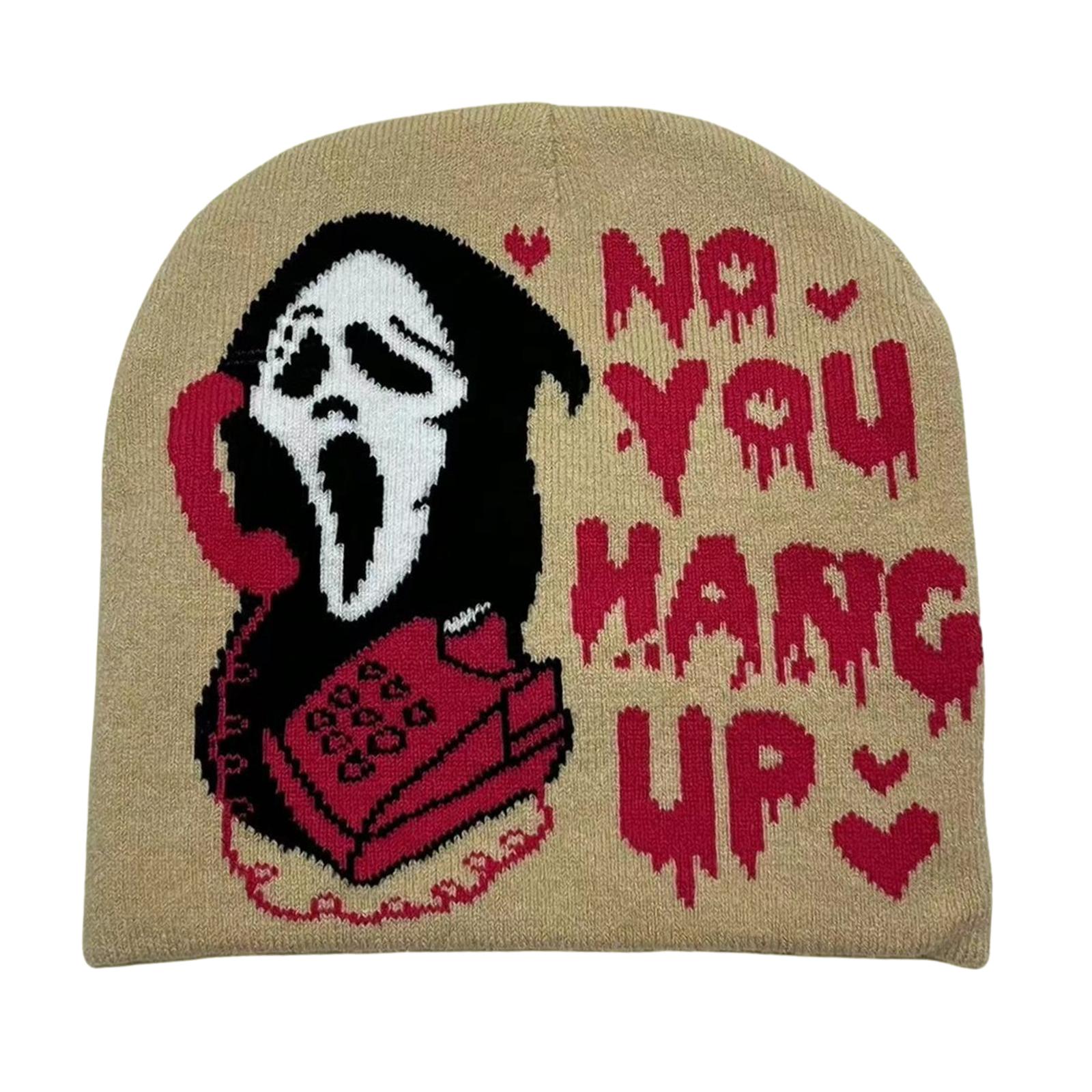 

Хіп-хоп шапка стиль Хараджуку slouchy біні для жінок жаккардова шапка універсальна шапка біні з привидом шапка-череп тюрбани бежевий