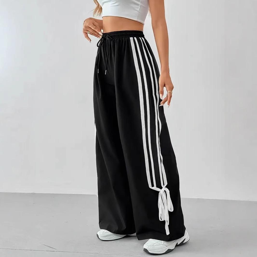 

Женские повседневные брюки широкого кроя контрастного кроя 2025 года — европейский и американский модный стиль, узкие, с высокой талией, весна/лето S чёрный