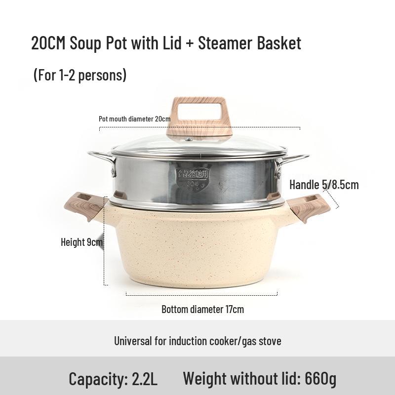 Maifan Stone 4L Non-stick Stew & Noodle Pot with Double-bottom and Glass Lid.