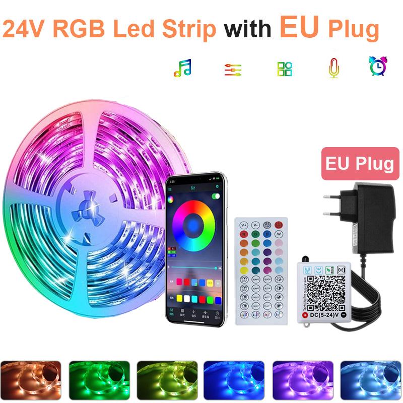 24V 5M 10M 20M 30M RGB LED Lights Strip Room Lamp Tape Music SYNC APP Remote Control Lus Led for Home Decor TV Backlight