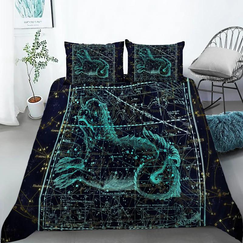 Sternbild Bettbezug Gelbes Sternbild King-Size-Bettwäscheset für Astronomie-Enthusiasten Weicher Einzel-Polyester-Bettdeckenbezug
