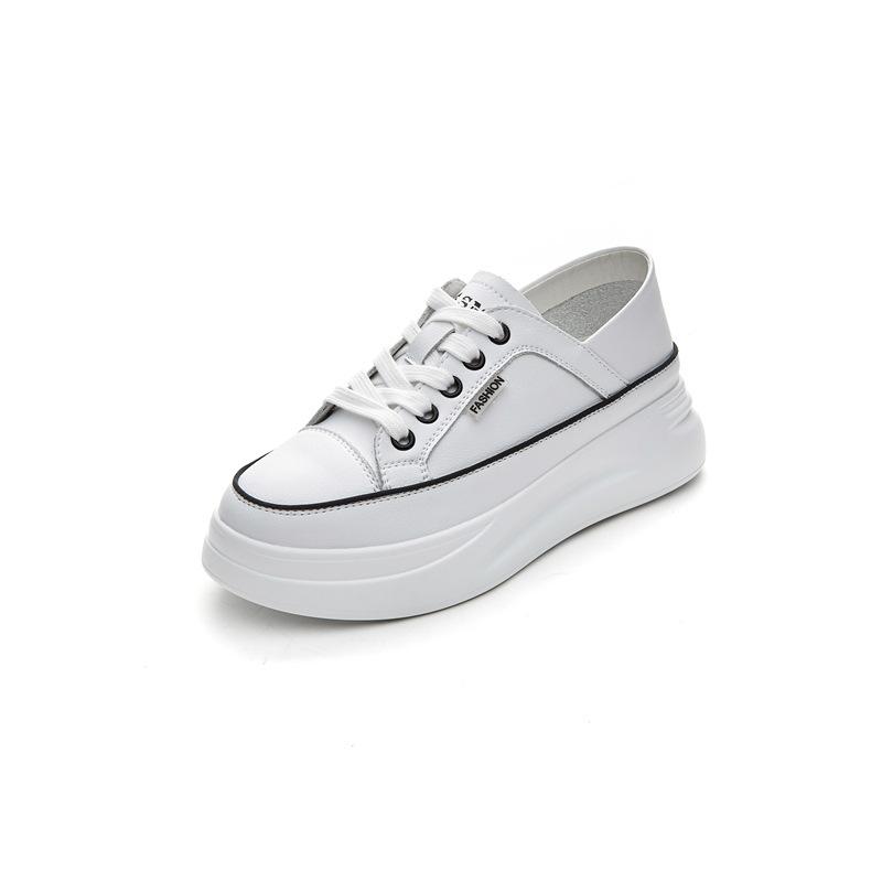 Two wearing little white shoes women's 2025 spring new trendy shoes soft leather lace-up shallow mouth shoes thick sole heightening casual shoes