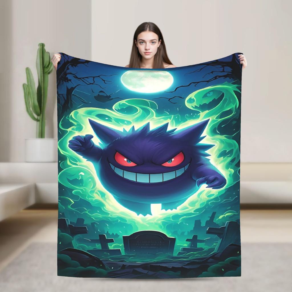 Anime Gengar Dark Pattern Blankets Quality Warm Pokemoned Throw Blanket Spring Decorative Bedroom Print Bedspread