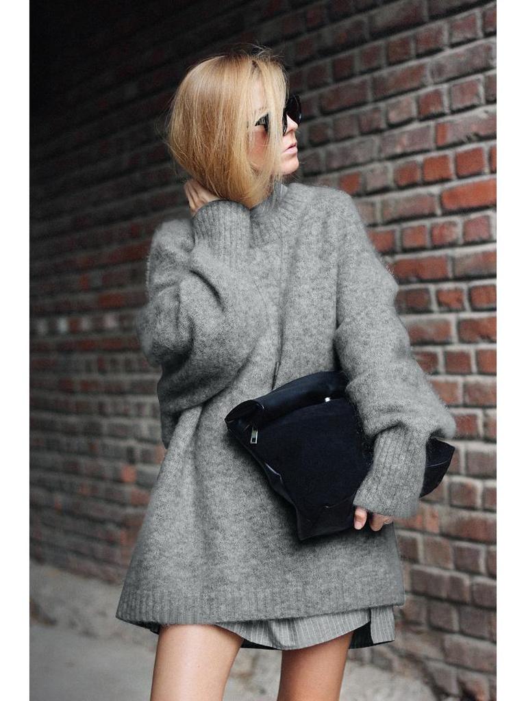 2024 Damski Sweter Dzianinowy z Długim Rękawem i Okrągłym Dekoltem w Dużych Rozmiarach