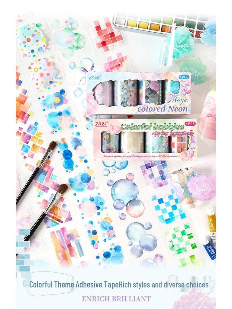 ZABC Colorful Washi Tape Series: 4 Rolls for Journal Decoration & DIY Collage