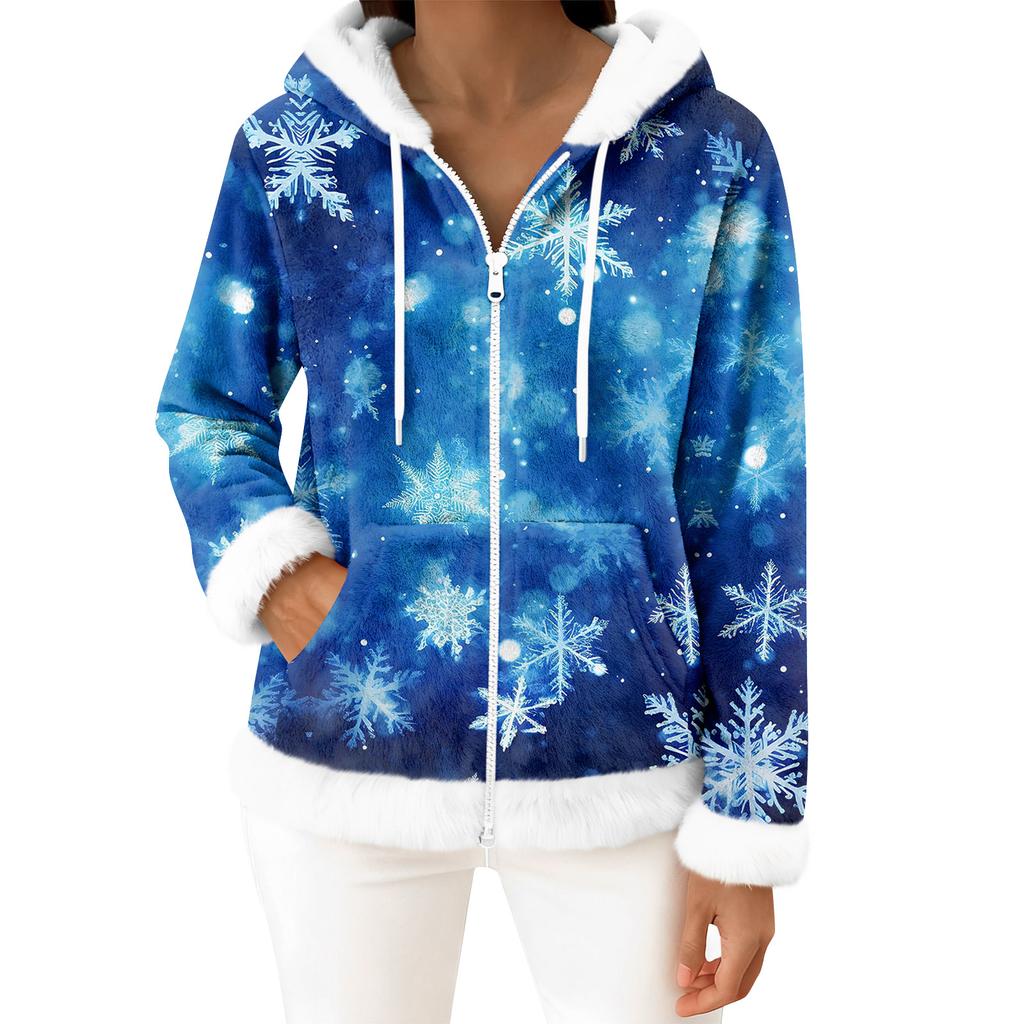 Damen Freizeitmode Langärmiger Fleece-Kapuzen-Cardigan mit Reißverschluss