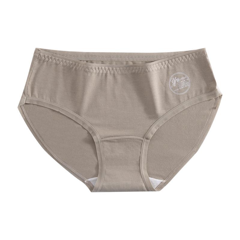 Women Breathable Antibacterial Cotton Crotch Mid Waist Solid Simple Panties