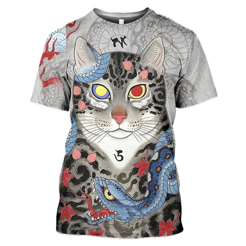 Japanese Samurai Cat 3d Printed Summer Men'S T-Shirt Casual Shirt Classic Vintage Oversized O-Neck Fun Hip Hop Loose Clothing