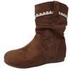 French Design Ruffle Edge Suede Round Head Pleated Piled Boots Women's Autumn and Winter Fashion Retro Foreign Style Flat Bottom Martin Boots