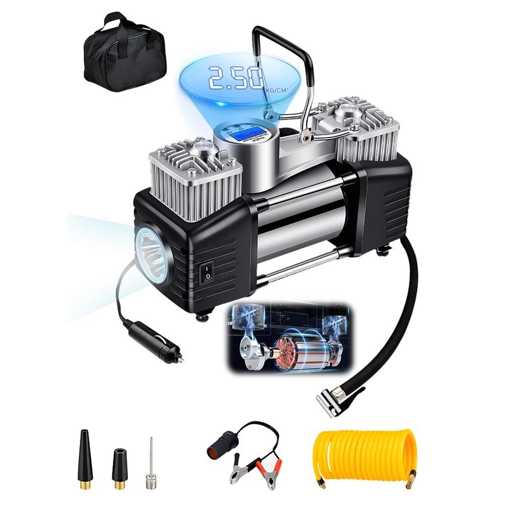 Heavy Duty Double 30mm Cylinder Tyre Inflator Portable Air Compressor for Car 150 PSI Tyre Air Pump with LED Light Digital Pressure Gauge Tire Inflat