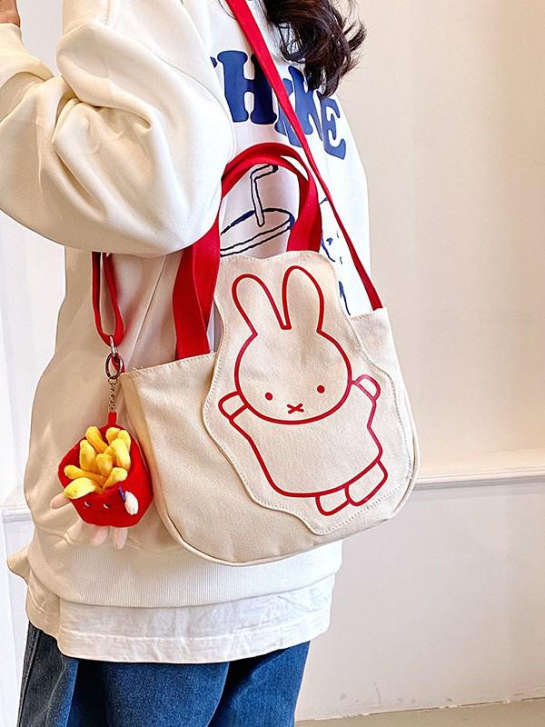Charming Rabbit Canvas Tote: Large Capacity, Fresh Design, Women's Shoulder Bag 2025