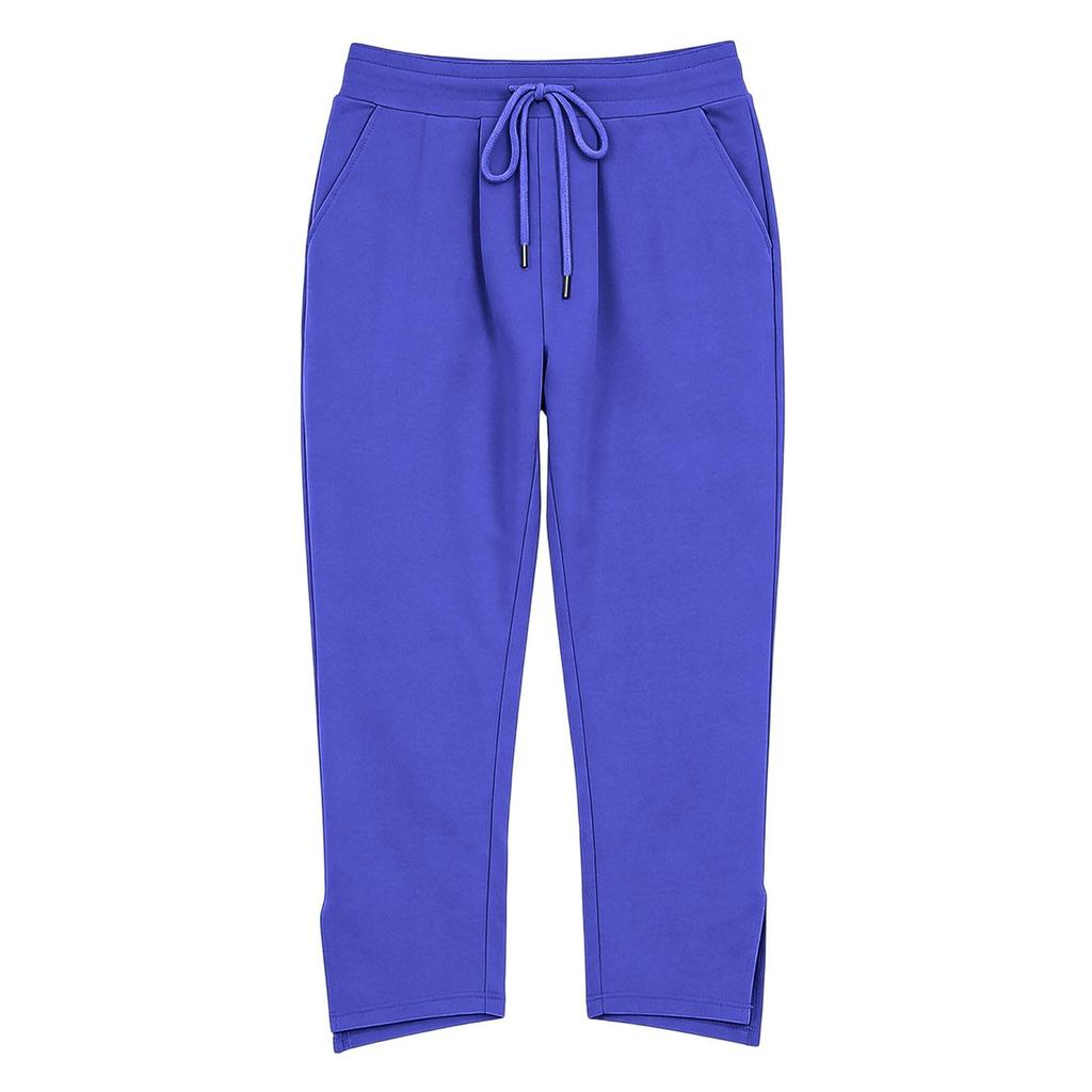 Women's High Waist Split Hem Capri Pants Casual Sporty Gym Workout Yoga Lounge Pants with Drawstring Waist and Side Pockets