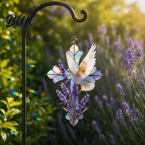 Indoor Outdoor Hanging Decor Acrylic Peace Pigeon Lavender Ornament Sun Catcher for Window Porch Garden Stained Glass Decoration with Sunlight