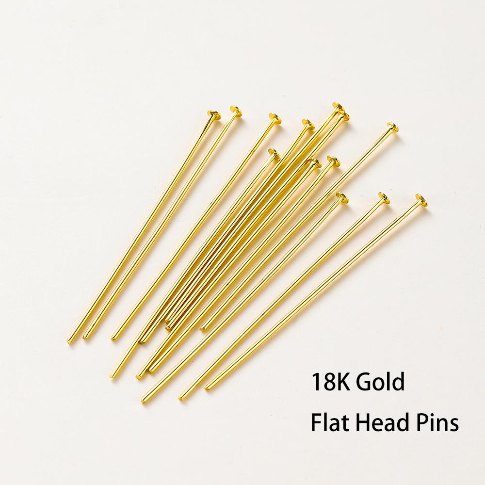 100Pcslot 14K 18K Gold Plated 16-50Mm Ball Head Pins Diy Jewelry Making Findings Brass Metal Flat Head Eye Head Pins Supplies