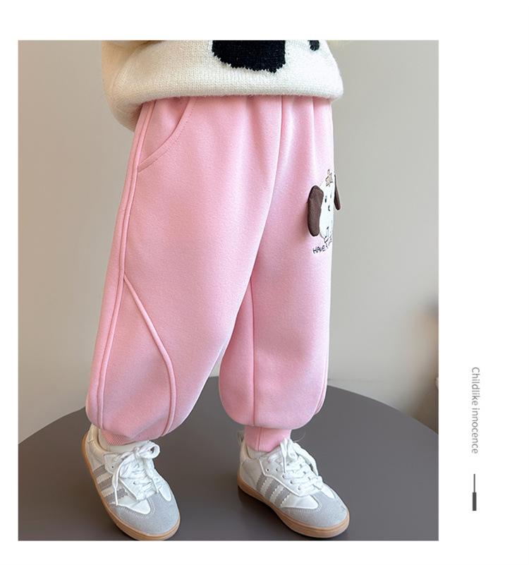 Girls' Cartoon Fleece Sweatpants - Thick, Warm, and Stylish for Autumn/Winter 2025