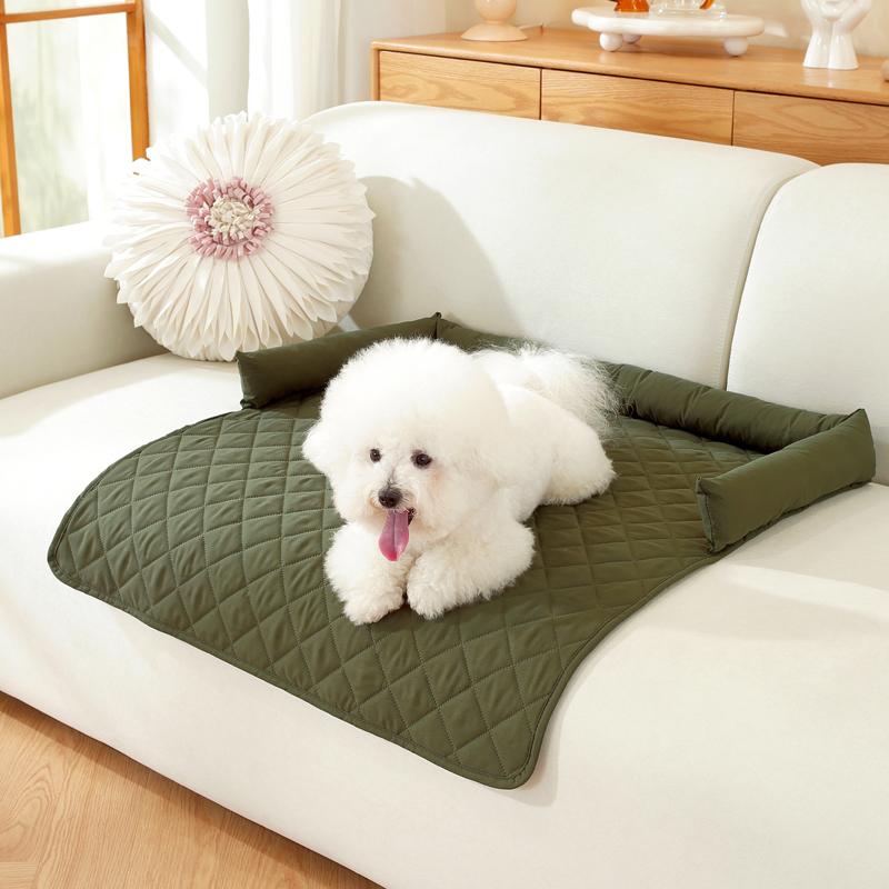 Dog Bed Blanket Dog Mat Sofa Couch Cover Pet Pad with Neck Pillow Washable Calming Nest for Travel Home