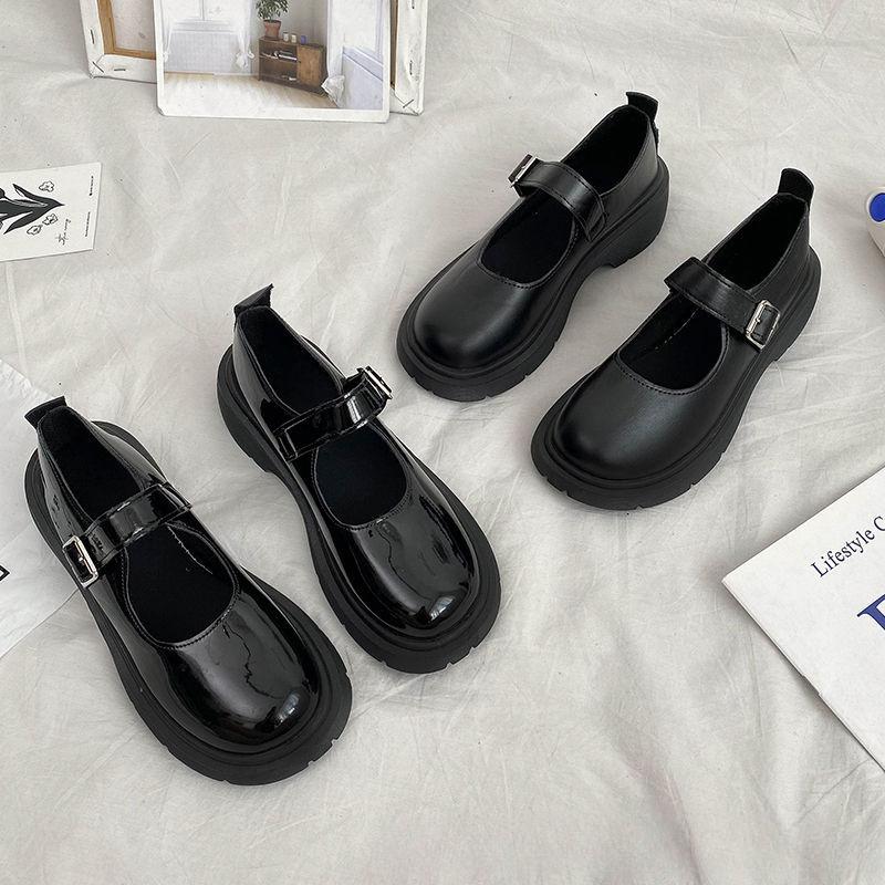 Mary Jane Kleine Lederschuhe für Damen Koreanischer Stil Vielseitig Retro Britischer Stil Dicke Sohle Frühling und Sommer