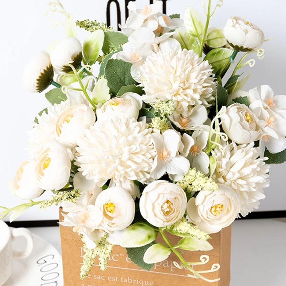 1/5PCS Artificial Hydrangea Flowers Scrapbook Silk Tea Rose Bud Vase Home Table Decor Wedding Bridal Bouquet DIY Gift Box Garden
