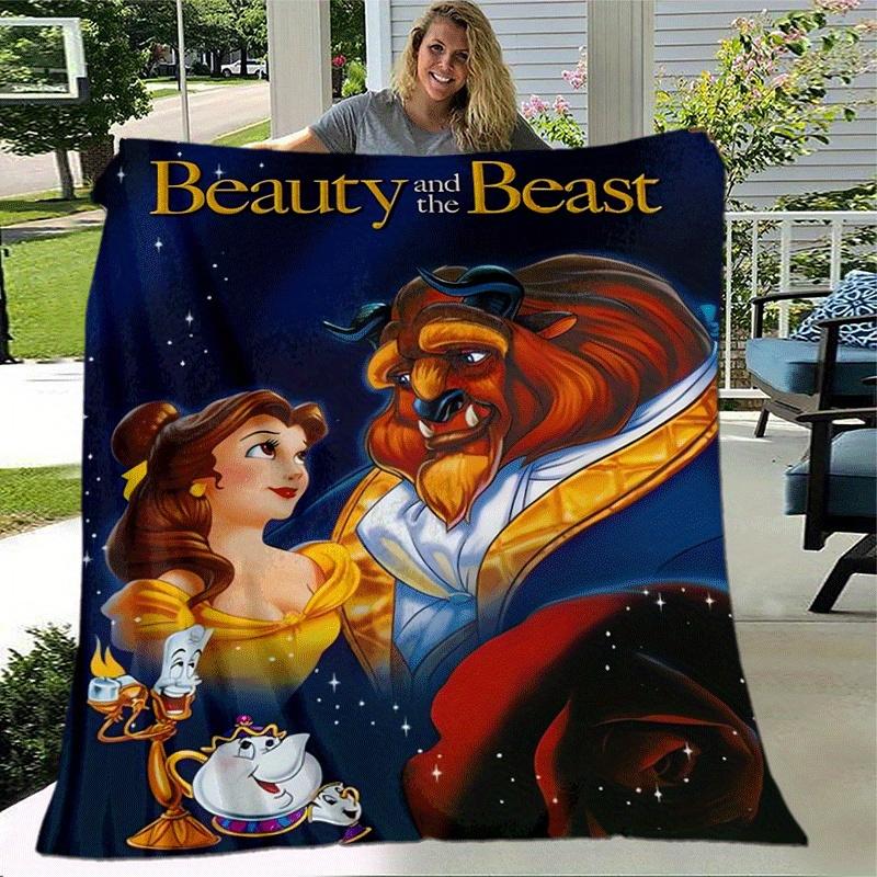 1pc Beauty and The Beast Printing Blanket - Soft, All-Season Throw for Office Blanket, | Personalized Gift with Adorable Cartoon Design