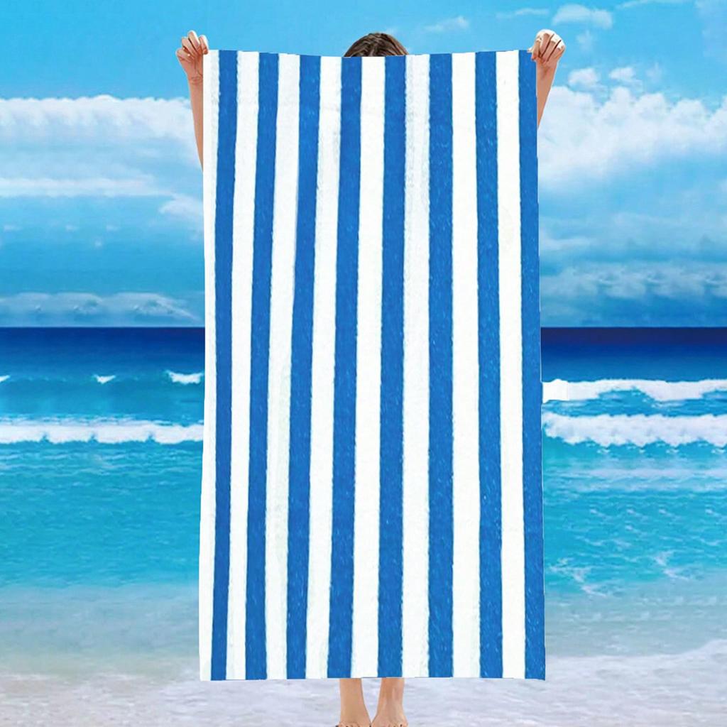 Asciugamano da Spiaggia a Strisce Bianche e Blu - Poliestere Assorbente ad Asciugatura Rapida per Spiaggia e Piscina, Morbido e Leggero