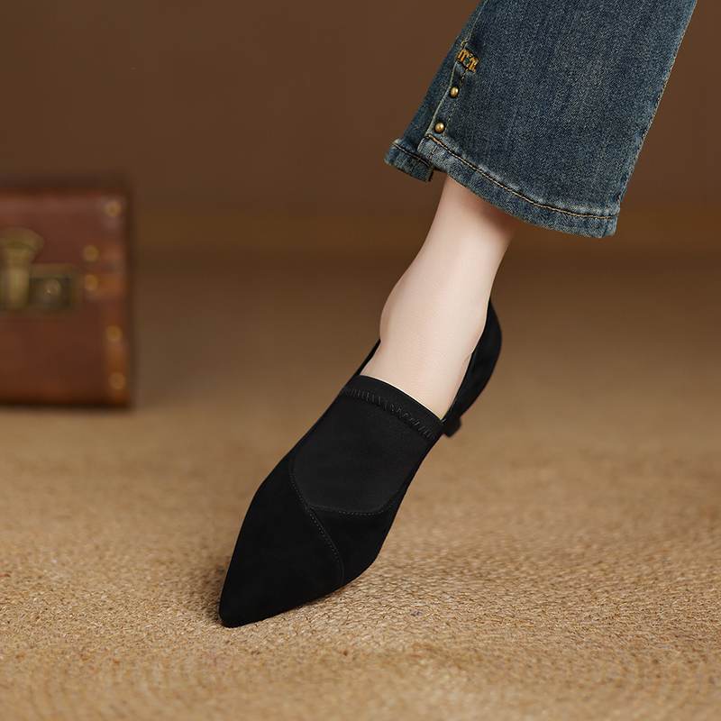 Krazing Pot Sheep Suede Autumn Winter Shoes Stiletto Med Heels Size 43 Size 42 Pointed Toe Deep Mouth Pumps