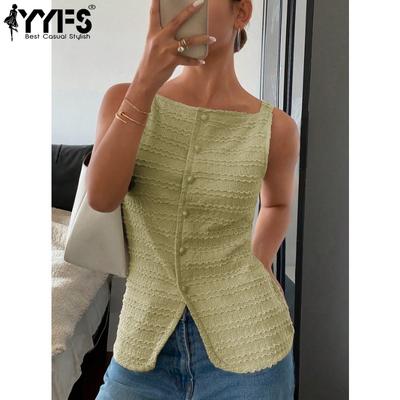 Women's Fashion Casual Summer Spring Solid Color Print Sleeveless Square Collar Blouses & Shirts