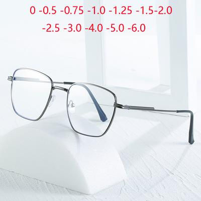 0 -0.5 -0.75 Bis -4.0 Blaulichtfilter Metall Polygon Korrektionsbrille Damen Herren Kurzsichtigkeit Brille Für Studenten Weitblick