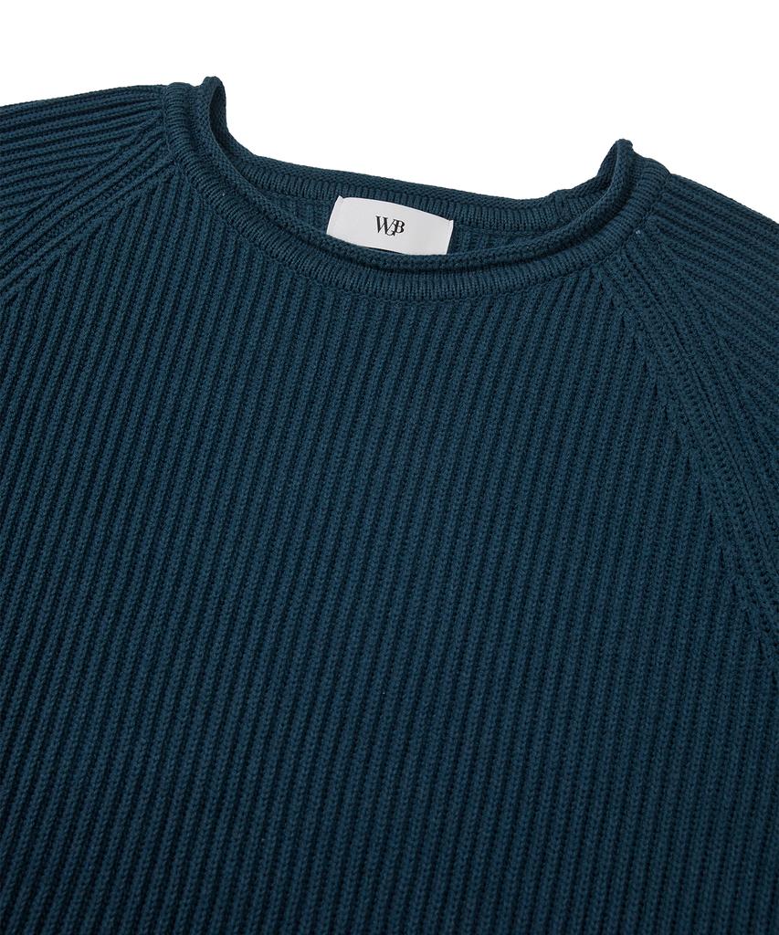 WEST GRAND BOULEVARD French Oversized Raglan Ribbed Cotton Knit Teal Green