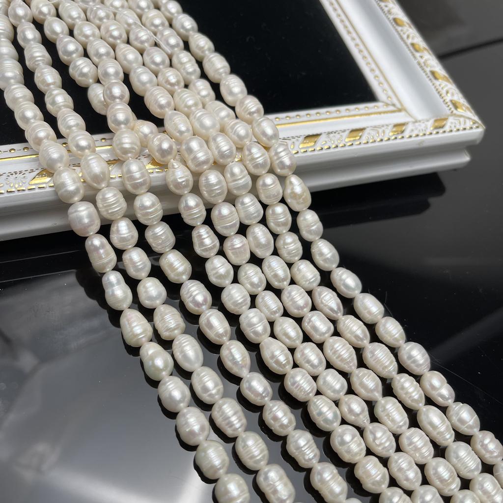 Natural Freshwater White Rice Pearl Beads 8-9mm 36cm Full Drilled Large Millet Oval Pearl Strand For Daily Statement Necklace DIY Jewelry Making