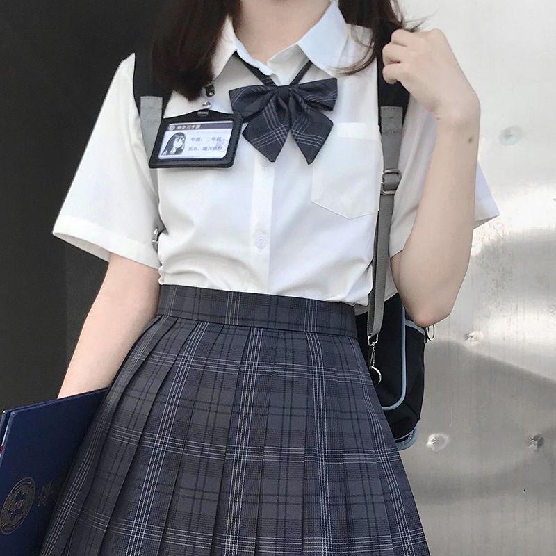 Women's Preppy Style JK Uniform Shirt – Light Blue, Short Sleeve, Perfect for Summer and Autumn.