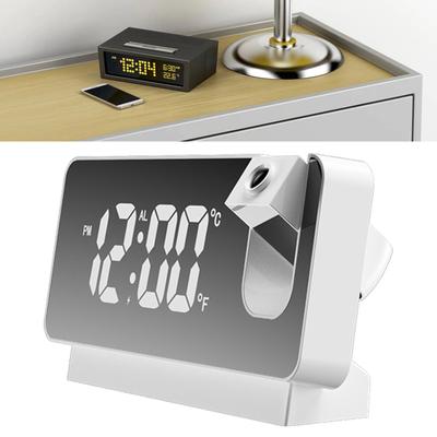 Projektionswecker 360 Grad flexibel einstellbar LED Spiegel Digitaluhr mit Temperaturanzeige Stromausfallspeicher