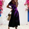 Women Plus Size V Neck Short Sleeve Printed Black Long Maxi Dress