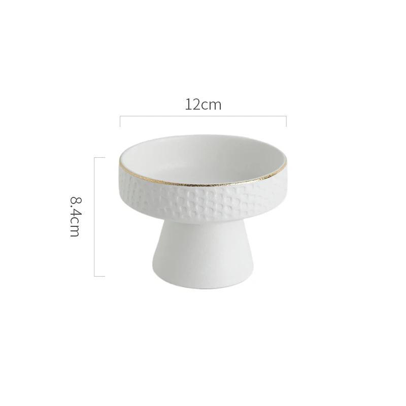 Round Ceramic Pasta Steak Plate Salad Bowl Soup Basins Cooking Plate Kitchen Solid Color Tableware High Foot Snack Desserts Tray