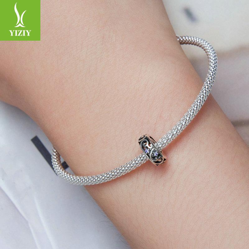 Vintage Streamer Diy Bracelet Bead Spacer Accessories, Hollow Pattern S925 Silver Loose Beads Bsc639