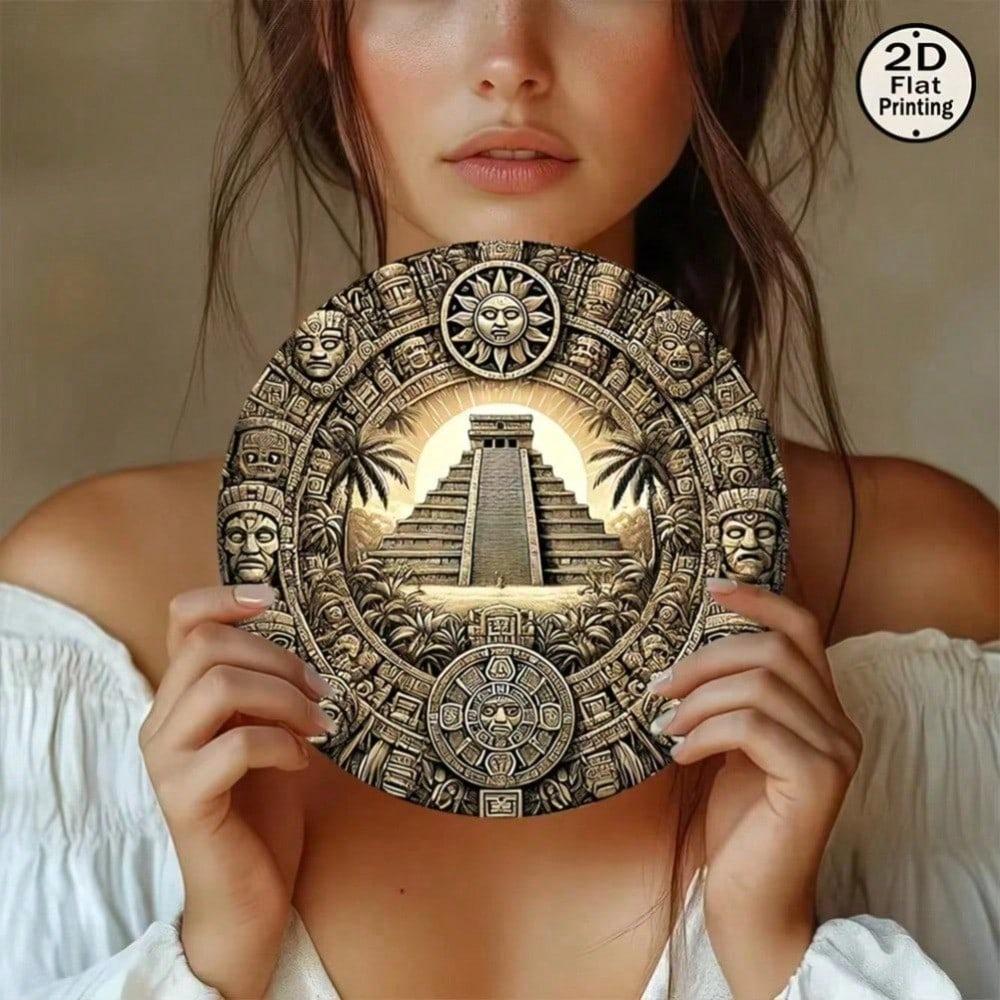 Vintage Mayan Metal Sign 8 Inch Round Wall Art Home Decor Living Room Bedroom Kitchen