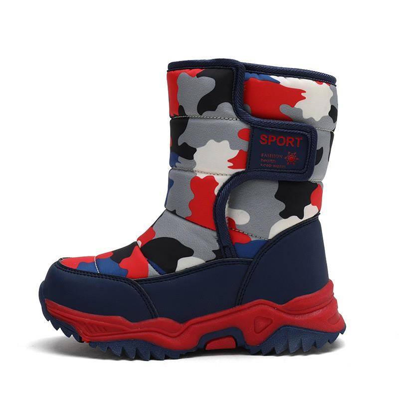 Kids Winter Warm Snow Boots Boys Girls - Camo Mid-Calf Waterproof Fleece-Lined Cotton Shoes