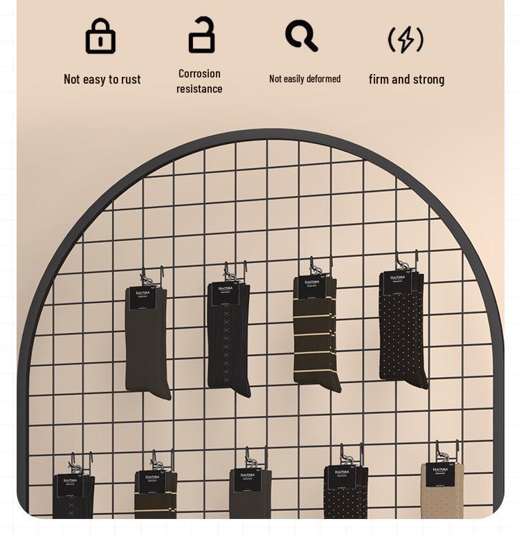 Iron Mesh Floor-Standing Display Rack with Jewelry Hooks