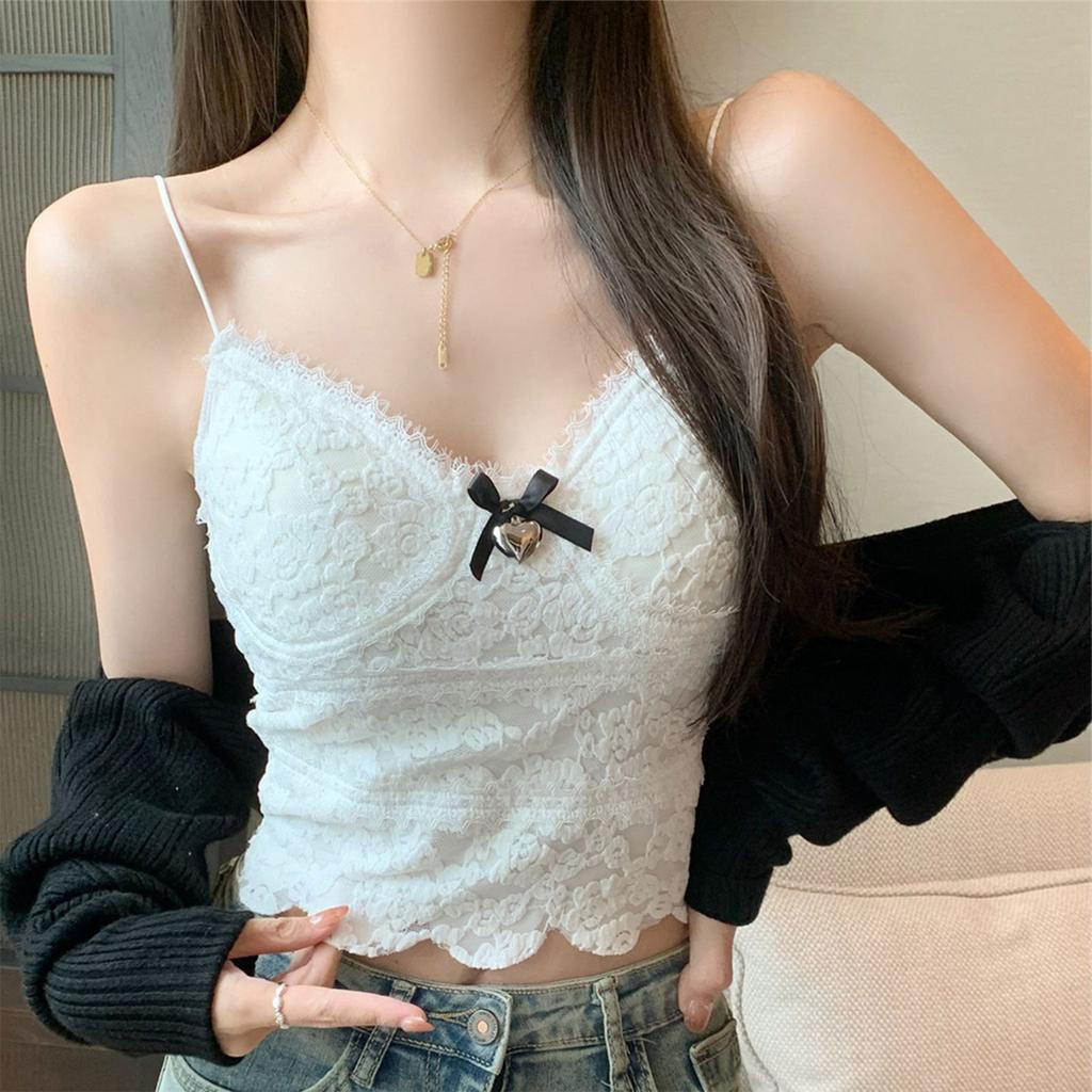 Women's Solid Color Lace Sleeveless Camisole Belly Button Top