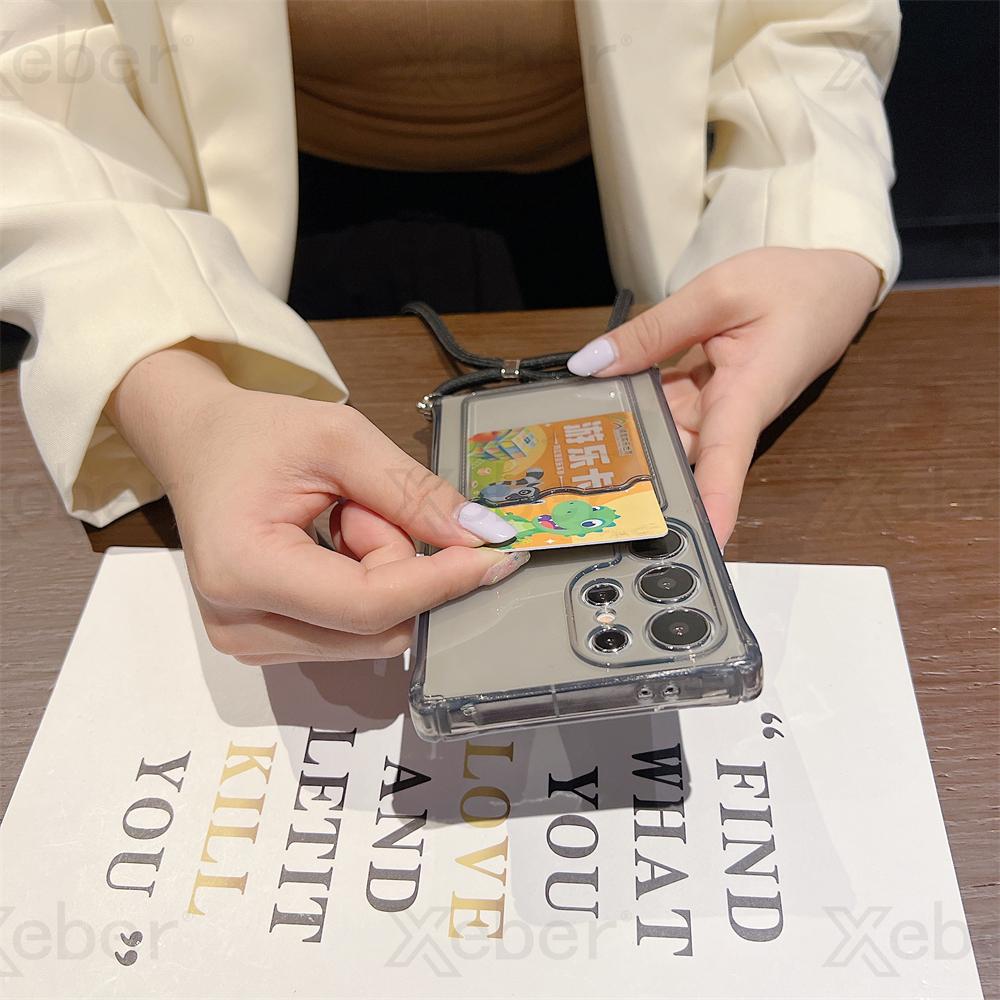 Luxury Card Bag Clear Wallet Crossbody Necklace Strap Case For Samsung S25 S24 S23 Ultra S22 S21 FE A55 A54 A53 A35 A33 5G Cover