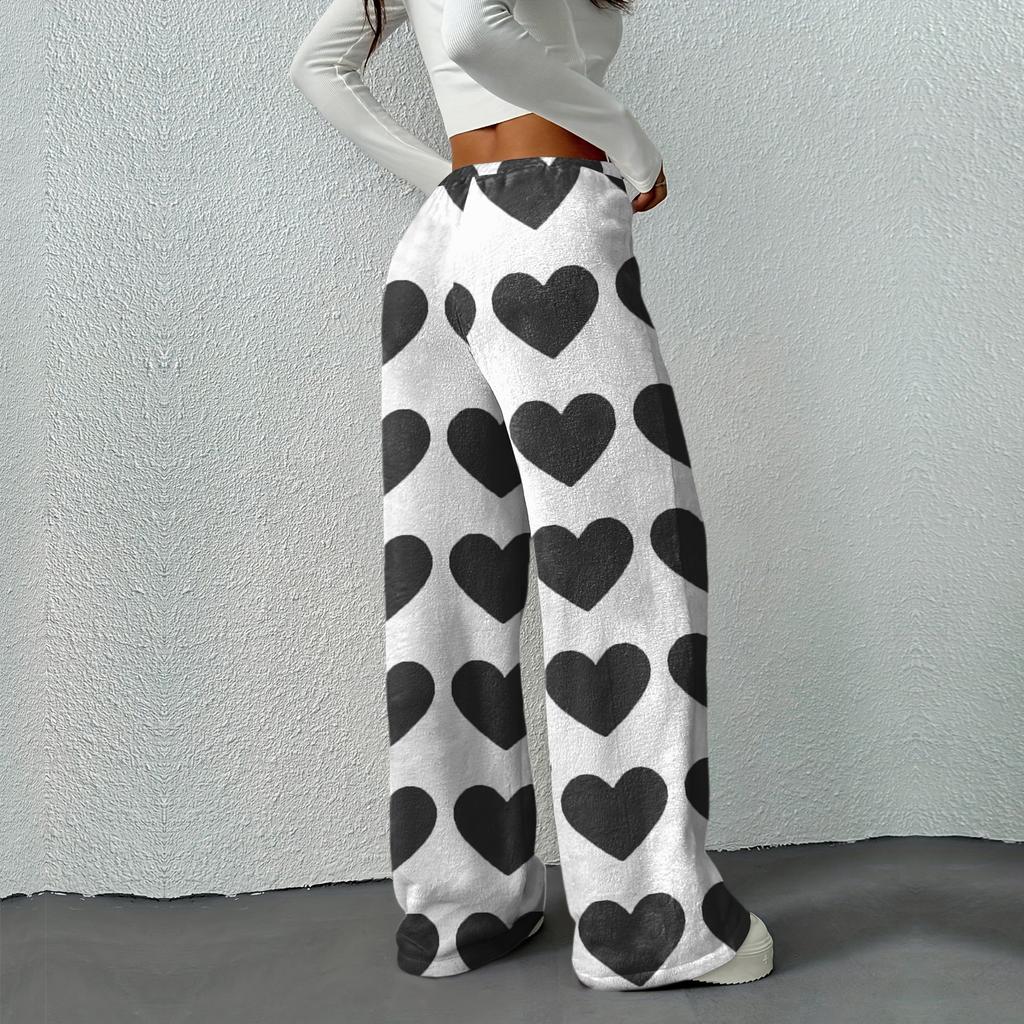 Women's Casual Fashion Printed Elastic Waist Loose Straight Leg Pants With Rope