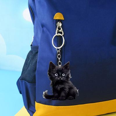 Yousheng Kedi Anahtarlık Çift Taraflı 2D Düz Akrilik Evcil Hayvan Asılı Dekorasyon Gerçekçi Kedi Anahtarlık Aksesuarları Araba Ayna Pencere Sırt Çantaları