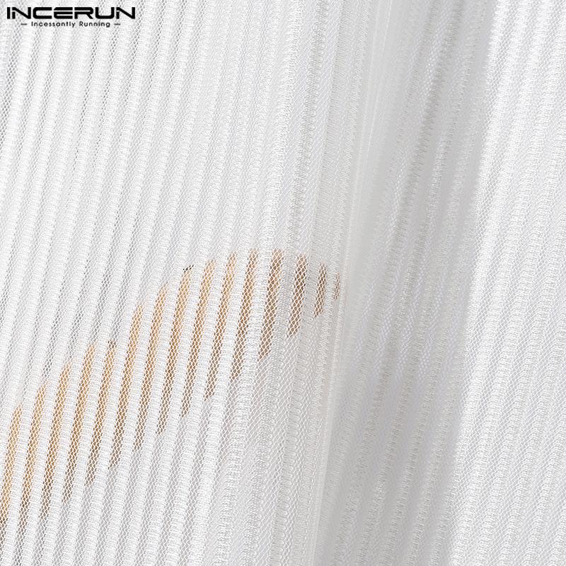 INCERUN Men Long Sleeve Striped Mesh See Through Skinny Party Club T-shirts Tops