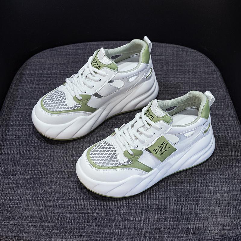 Thick-soled hollow white shoes women's 2025 summer mesh explosion casual fashion versatile hollow breathable heightening women's shoes