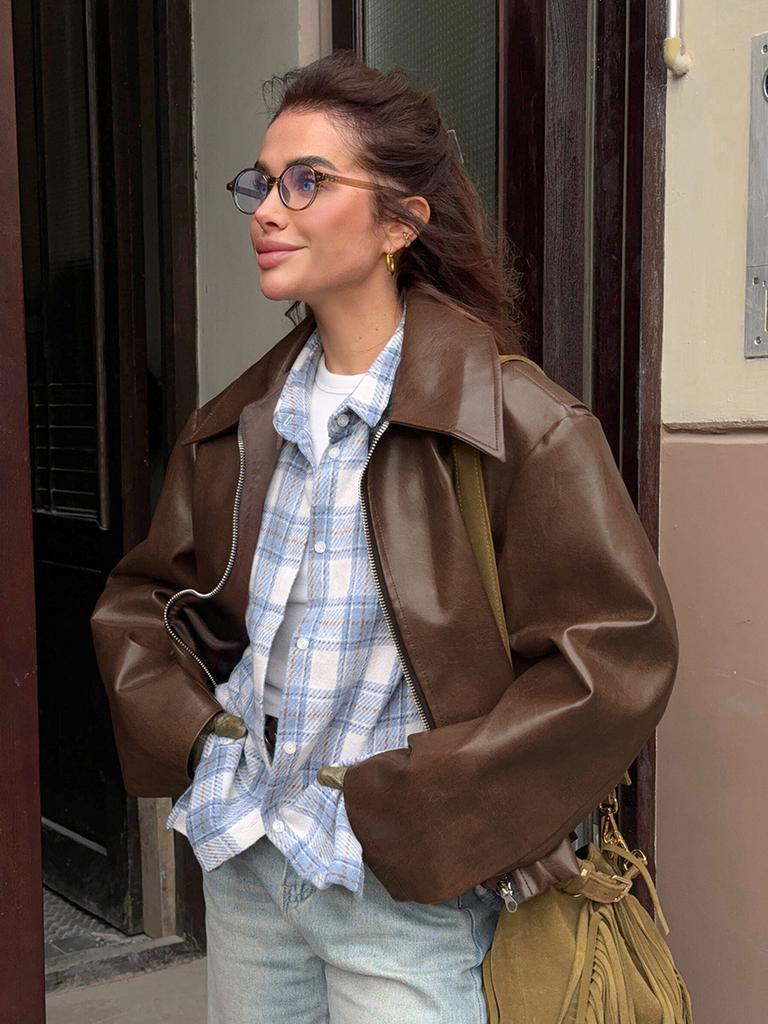 Locomotive leather jacket European and American autumn and winter new loose coat fashion leather jacket new women's coat