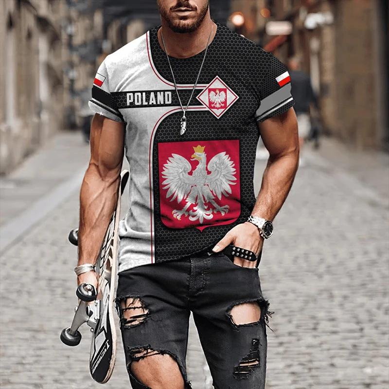 The Graphic 3D Full Print T-shirt With Flag of Poland Men Clothing Summer Short Sleeve Casual Oversized Tees Fashion Tops