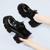 British Style Small Leather Shoes Korean Height-increasing Women's Black Patent Leather Thick-soled Thick-heeled Lace-up Loafers
