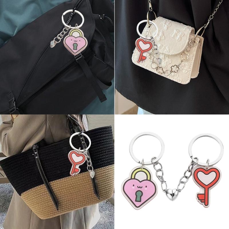 1 Pair Stylish Acrylic Magnetic Heart Pendant Keychain Couple Accessories Lightweight Keyring Valentines Day Gift