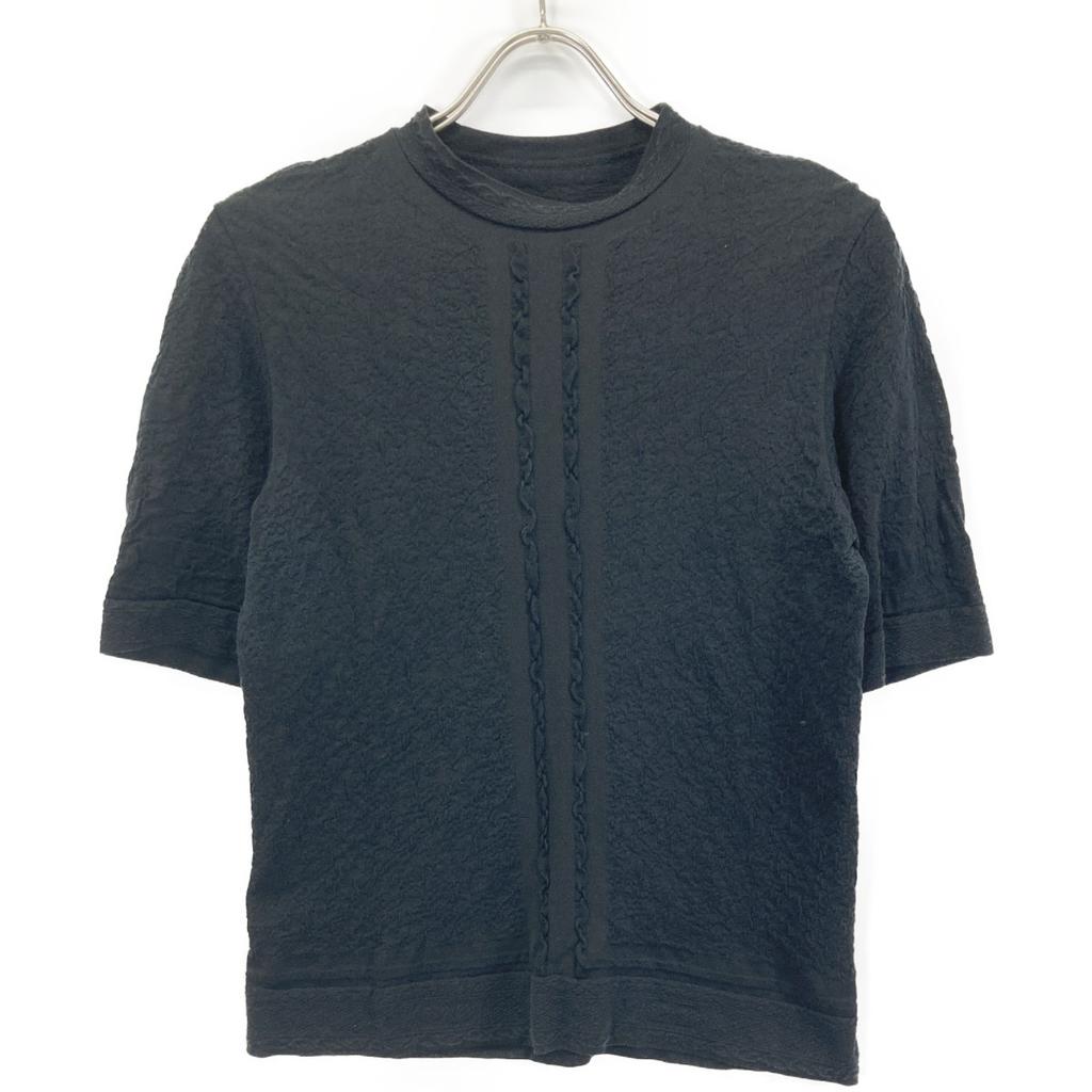 Mame Kurogouchi Preto Paisagem Gráfica Tricô Transparente Gola Careca Blusa tops 2 pretoUsado