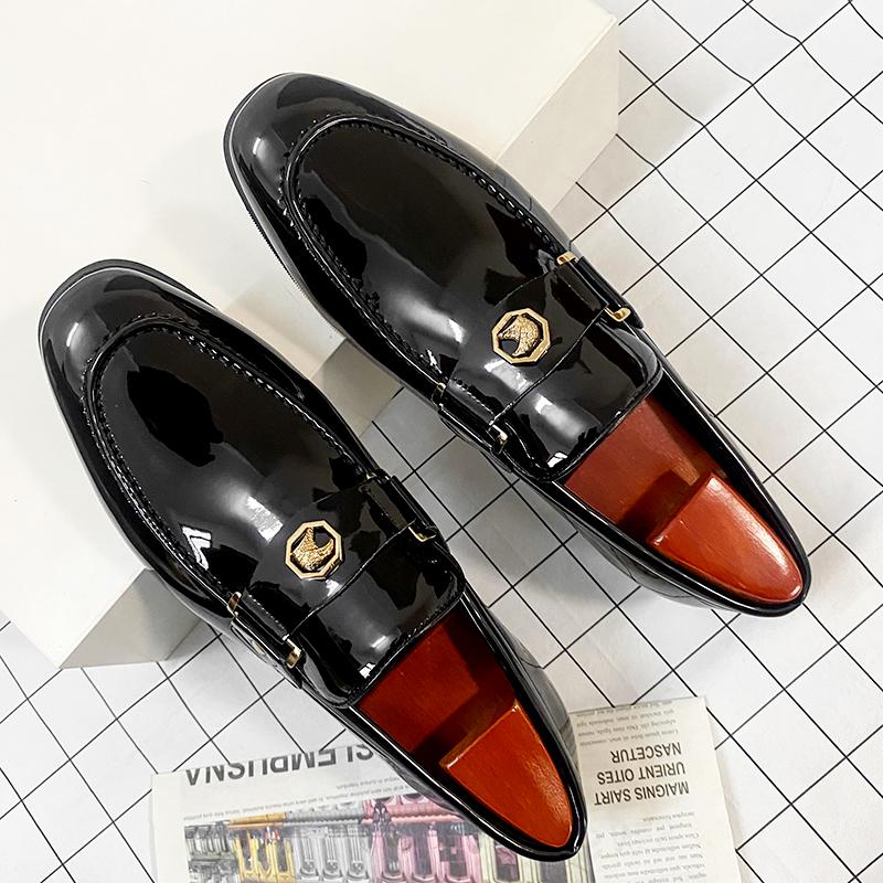 New Arrivals Loafers for Men Buckled Shiny Black Leather Shoes Slip-On Office & Career  Dress Shoes  Big Size 38-47